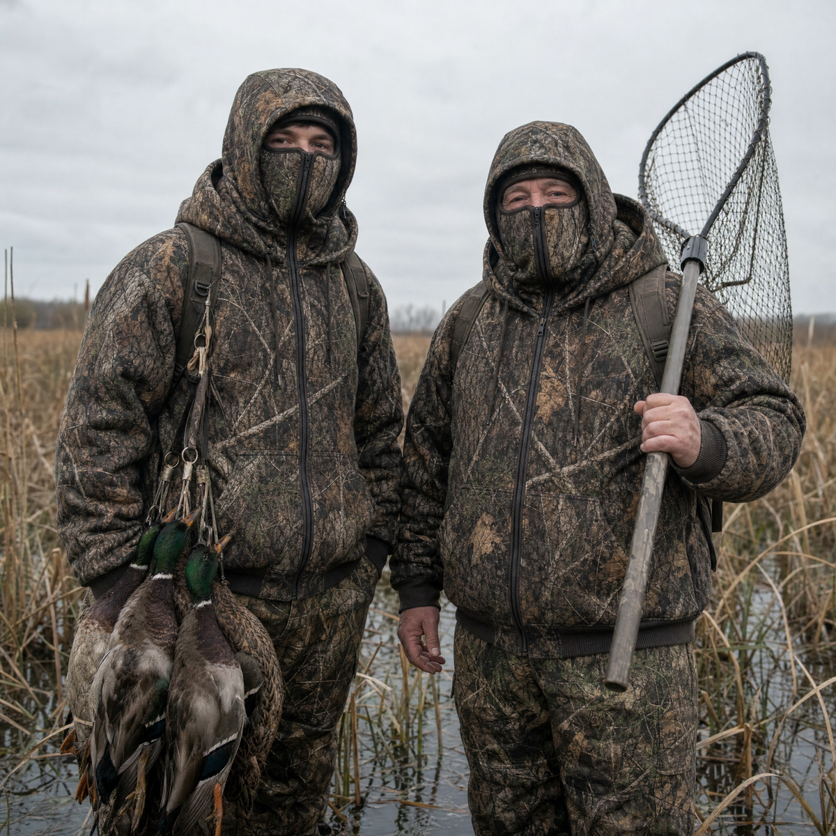 Stealth Camo Hunting Jacket with Full-Face Hood