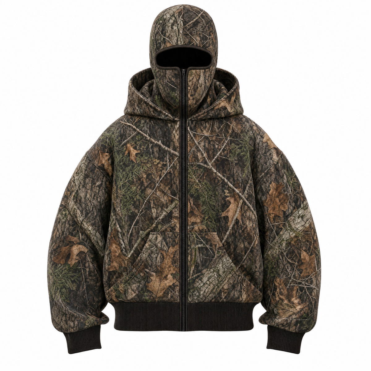 Stealth Camo Hunting Jacket with Full-Face Hood