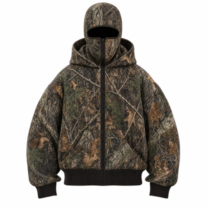 Stealth Camo Hunting Jacket with Full-Face Hood